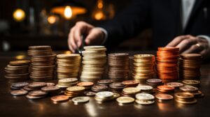 Coins on a table representing a payout for a successful hit and run compensation claim.