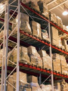 Heavy boxes stacked in a warehouse.