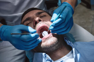 A patient undergoes root canal treatment.